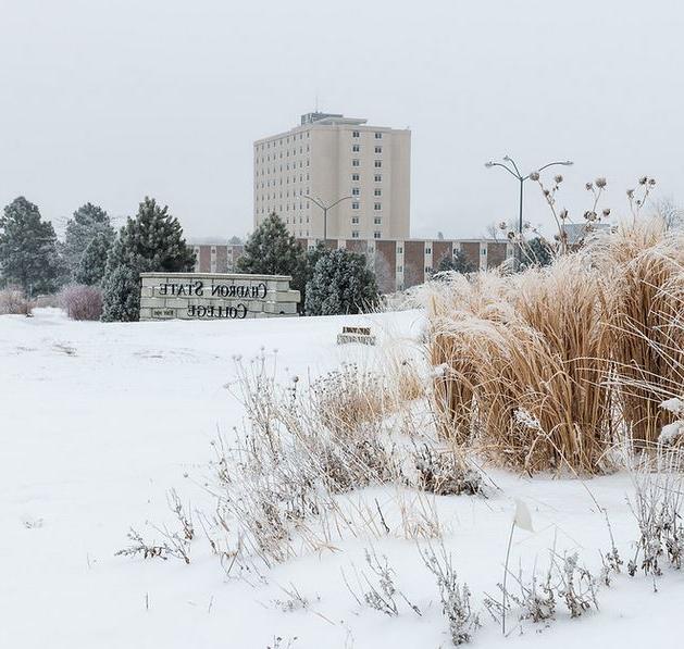 夏德隆州立大学东入口被雪覆盖